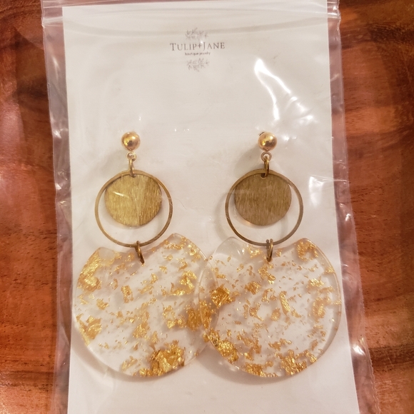 NEW Handmade Resin Gold Flakes Mod Gold Earrings - Picture 6 of 6